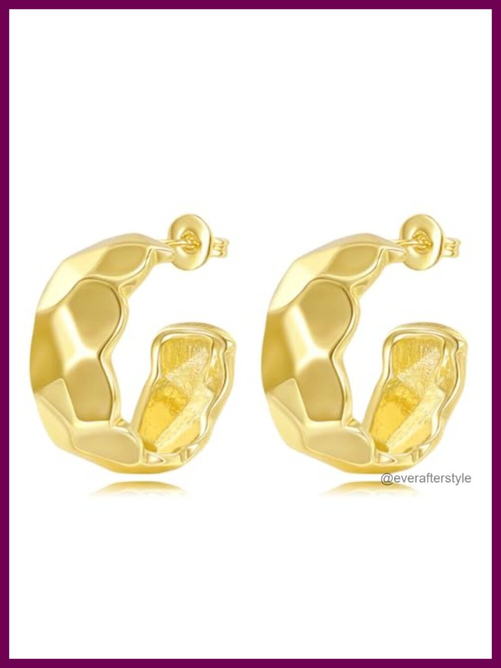 14k Gold C Shape Hoop Earrings Butterfly Back Hypoallergenic for Women